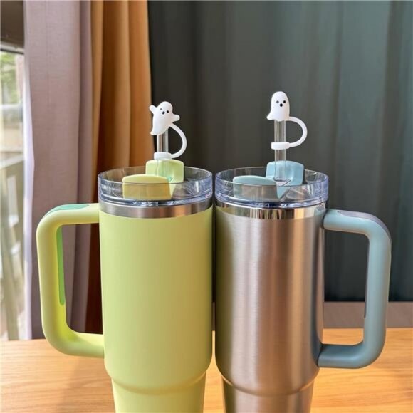 Cute Ghost Straw Covers Cap Compatible with Stanley Cup 30 40 oz, 4PCS Silicone - Picture 6 of 7